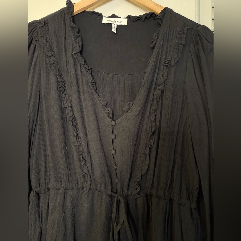 Black Ruffled Drawstring Waist Women's Top/Tunic - Picture 2 of 14